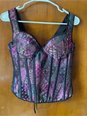 Patchwork Boned Bustier Corset in Purple & Black